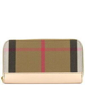 Burberry Mega Check Round Zip Wallet Beige Canvas